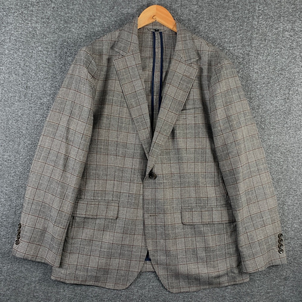 Bonobos Blazer Jacket Men 42R Brown Glen Check Houndstooth Linen Cashmere